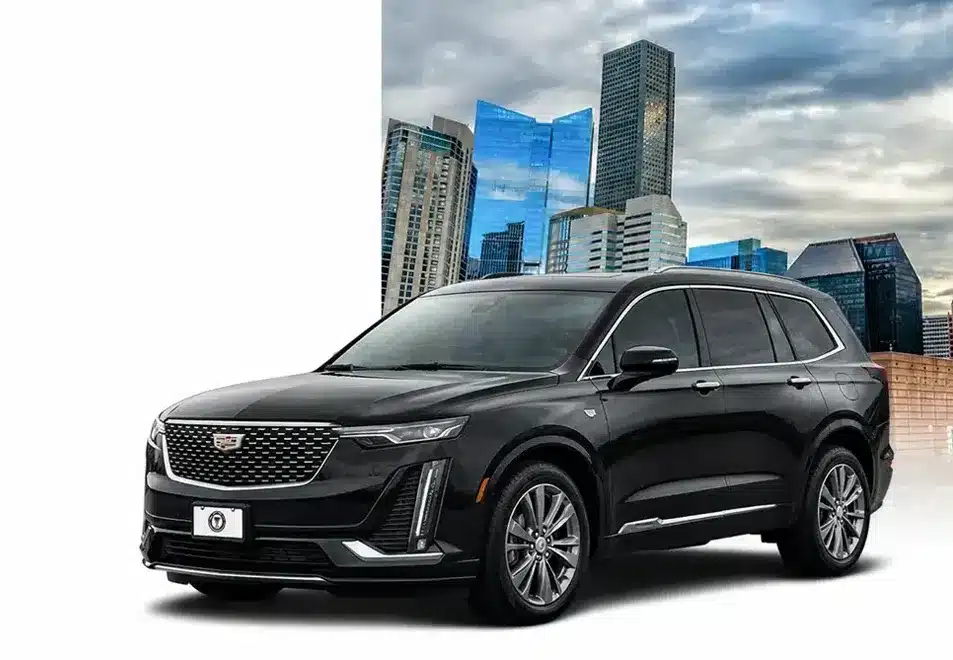 ECHO AFC Executive Sedan in front of the Houston skyline.